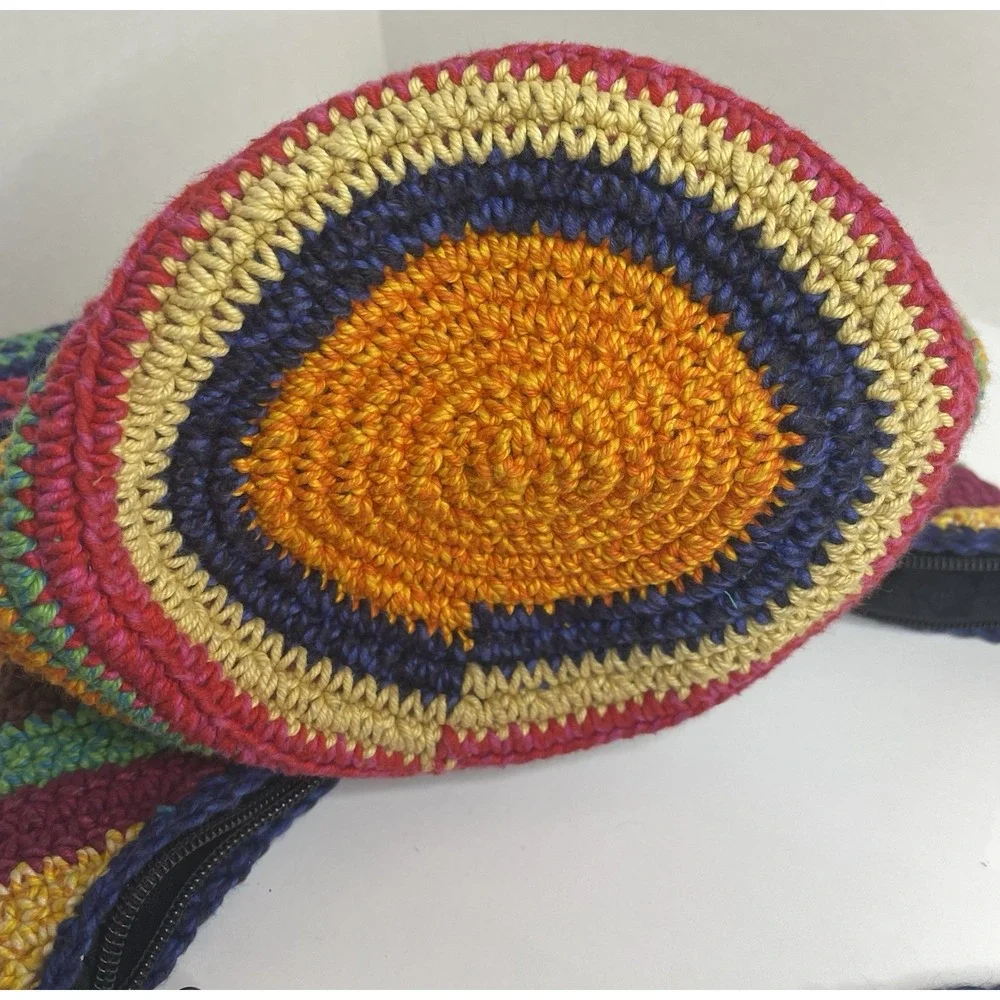 Guatamalan Woven Hobo Bag Crossbody Purse With Zipper Blue Orange Yellow Floral